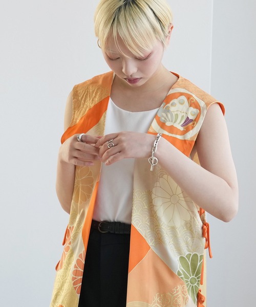 ベスト ジレ 着物リメイク maison utatane ジレ 陽だまりの夢蝶 レディースの画像