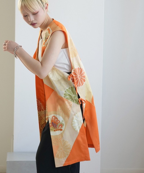 ベスト ジレ 着物リメイク maison utatane ジレ 陽だまりの夢蝶 レディースの画像
