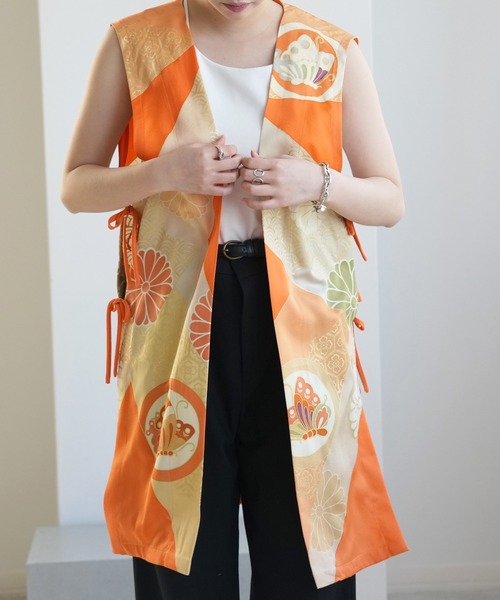 ベスト ジレ 着物リメイク maison utatane ジレ 陽だまりの夢蝶 レディースの画像