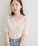 tシャツ 半袖 シアーベロアギャザーT レディースの詳細画像4