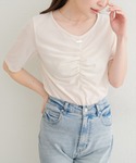 tシャツ 半袖 シアーベロアギャザーT レディースの詳細画像1
