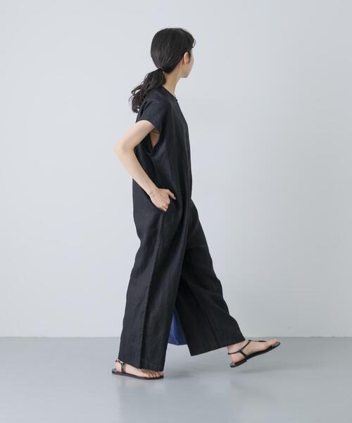パンツ 「2サイズ展開」リネンオールインワン レディースの画像