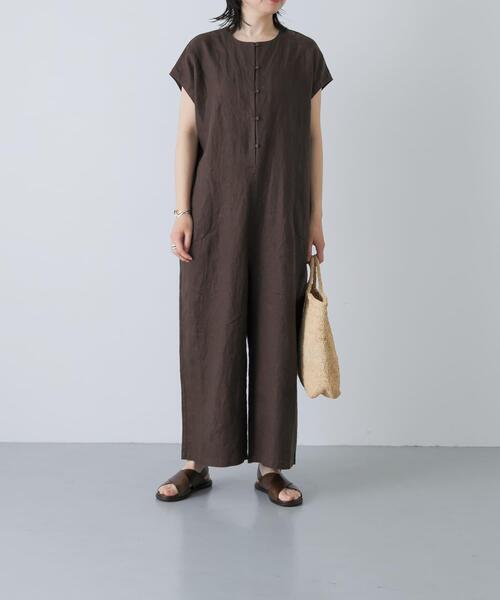 パンツ 「2サイズ展開」リネンオールインワン レディースの画像