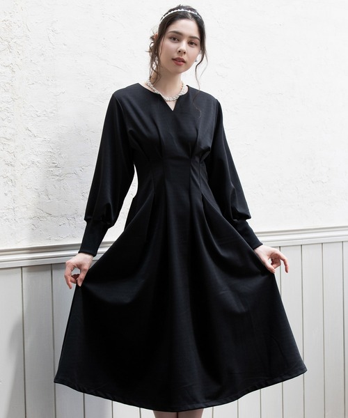 DRESS+ ワンピース フレア Aライン 長袖 ストレッチ素材
