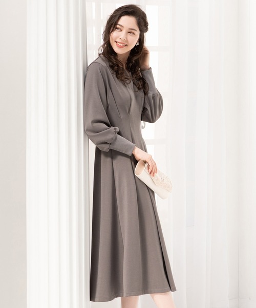 DRESS+ ワンピース フレア Aライン 長袖 ストレッチ素材
