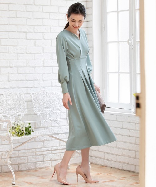 DRESS+ ワンピース フレア Aライン 長袖 ストレッチ素材