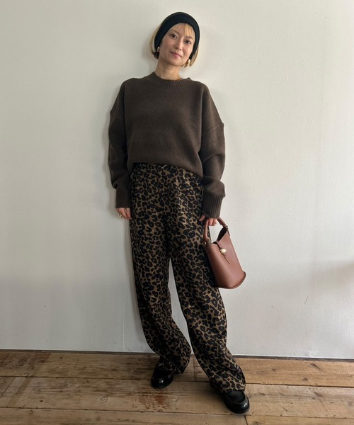Kotoe パンツ レディース レオパード ひょう柄 ロング丈 ワイド