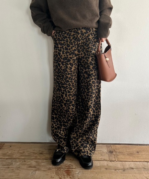 CLOTHES LOVER® / LUIVISTRUE レオパード柄ワイドパンツ レオパードワイドストレートプリーツパンツ レオパード柄 豹