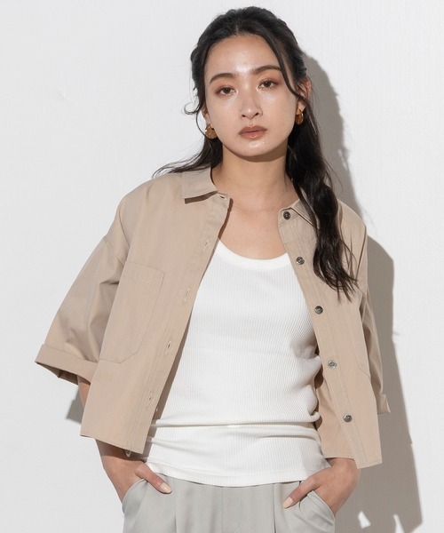 ブラウス シャツ ショート丈シャツ レディース ベーシックショート丈シャツブラウス 半袖 全4色[品番
