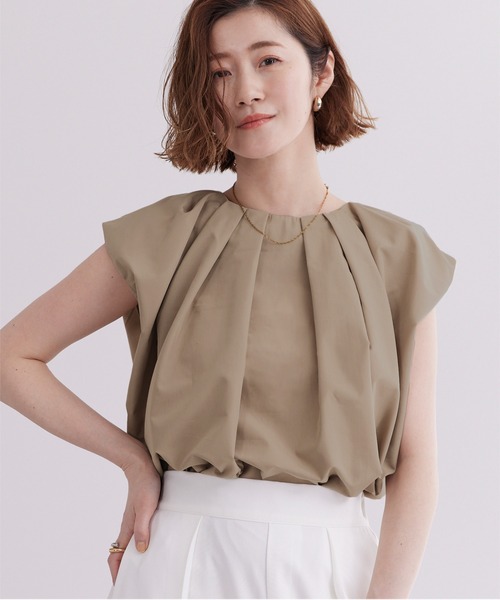 ur's tシャツ タックネックボリュームショルダートップス