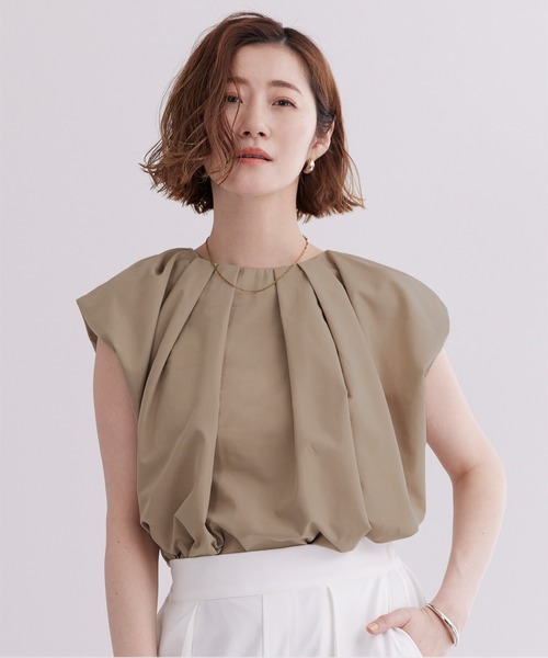 ur's tシャツ タックネックボリュームショルダートップス