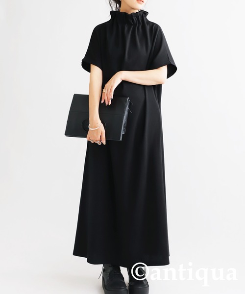 antiqua（アンティカ） ワンピース ポンチ素材ネックギャザー