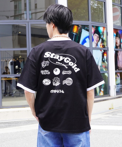 STAY GOLD tシャツ 「STAYGOLD」コラージュ リンガーネック T