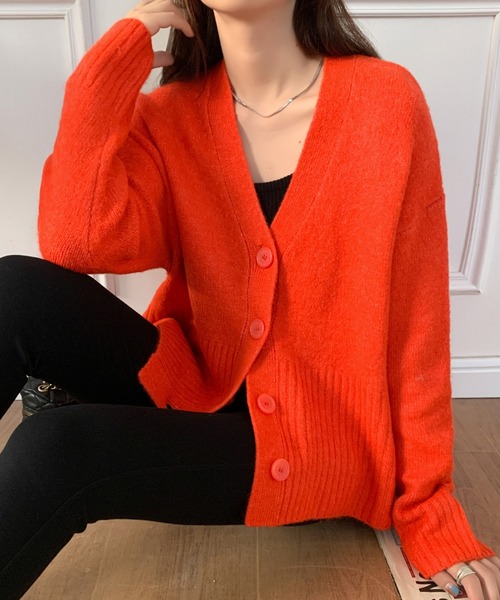 emi+ カーディガン レディース Vネック裾リブ切り替えニット