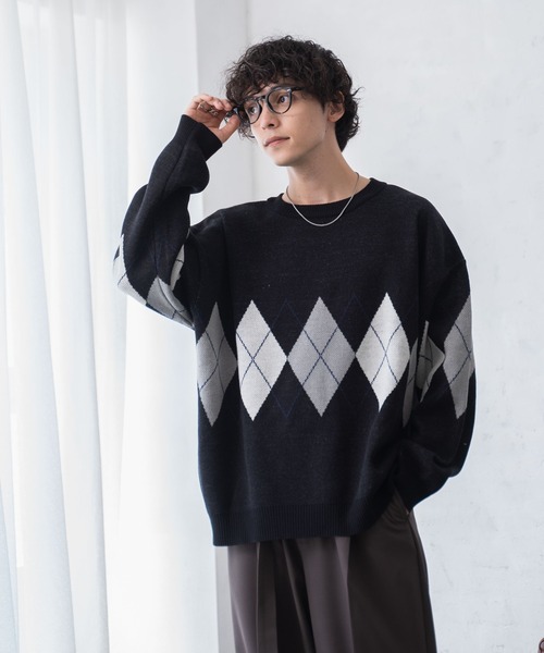 WEGO セーター ニット WEGO/ルーズフィット総柄プルオーバー