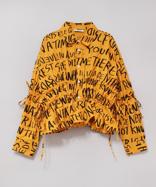 ブラウス シャツ B2793 ワード総柄シャーリングシャツ レディース