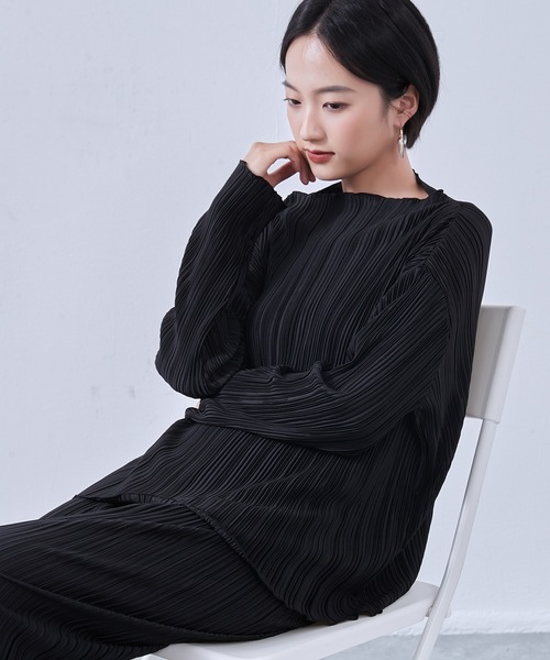 On One's Own tシャツ プリーツ加工ボートネックカットソー長袖プル