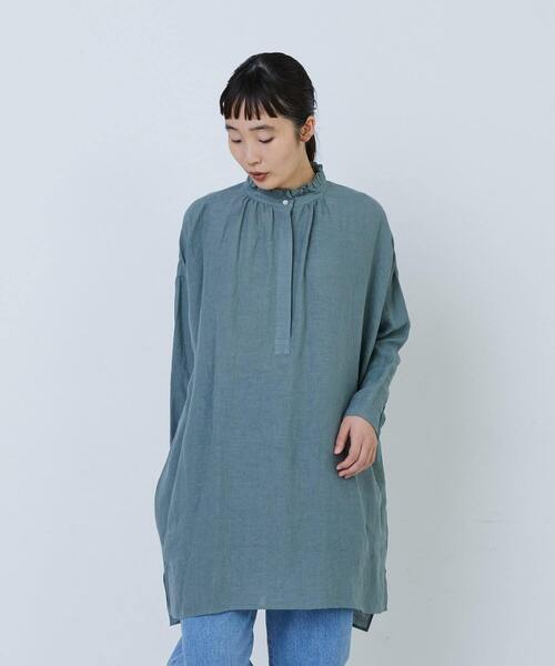 LOISIR ブラウス シャツ グランジリネンフリルカラーチュニック