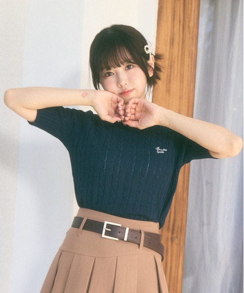 SATUR クリーム色 半袖ニット S Ada. ニット セーター 「Peachyyouth × Ada.」半袖 ケーブル