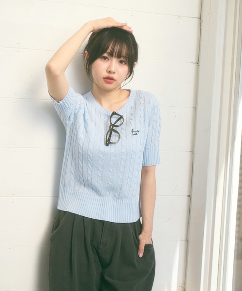 SATUR クリーム色 半袖ニット S Ada. ニット セーター 「Peachyyouth × Ada.」半袖 ケーブル