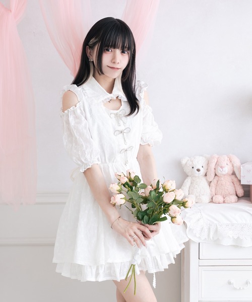 pal elfy パルエルフィー キャミ ワンピース 冬 地雷系 ホワイト Pal elfy ワンピース ジャガードパールキャミワンピース