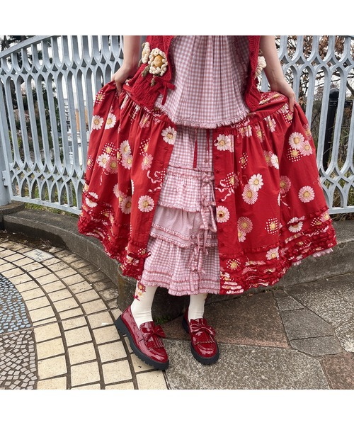 ピンクハウス　エナメルリボンシューズ　赤　最終価格！ PINK HOUSE ローファー エナメルリボンシューズ レディース