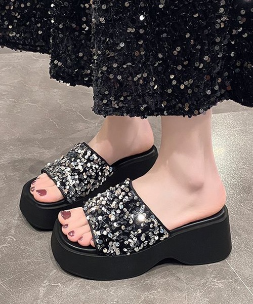 STYLEBLOCK サンダル スパンコール装飾厚底サンダル レディース 