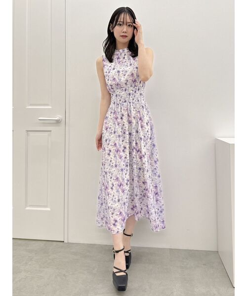 WEB限定/洗える】シャーリングギャザーワンピース（マキシ