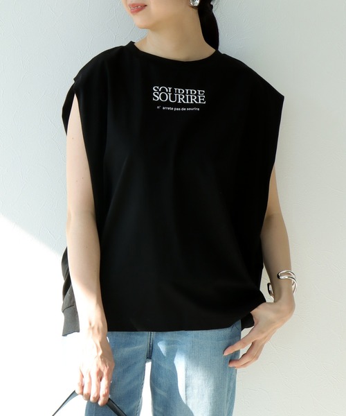 tシャツ フレンチスリーブ裾リブロゴカットソー レディース