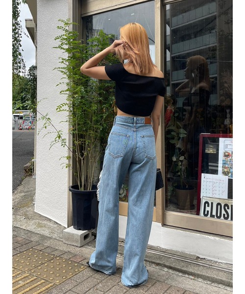 EVRIS ジーンズ デニム デニムパンツ スクエアダメージワイド