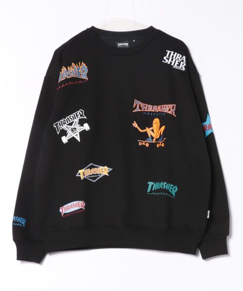 トレーナー スウェット 「THRASHER/スラッシャー」裏起毛バック刺繍 総柄プリントスウェットプルオーバー メンズ レディース