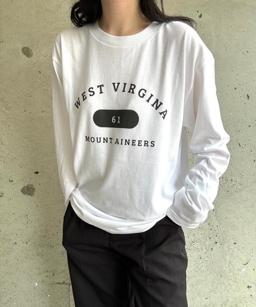 tシャツ カレッジロゴプリントロングTシャツ レディース : ZOZOTOWN