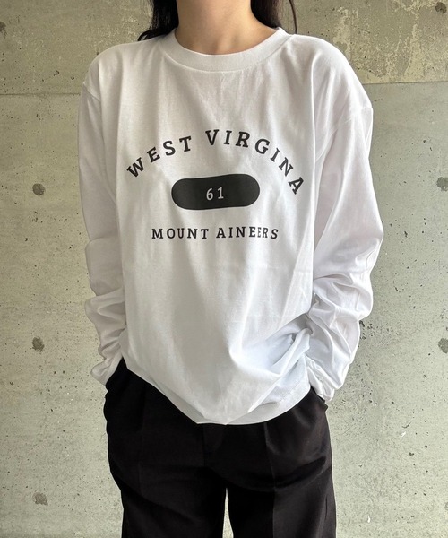 tシャツ カレッジロゴプリントロングTシャツ レディース : ZOZOTOWN