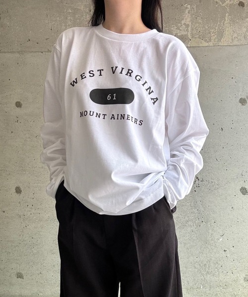 tシャツ カレッジロゴプリントロングTシャツ レディース : ZOZOTOWN