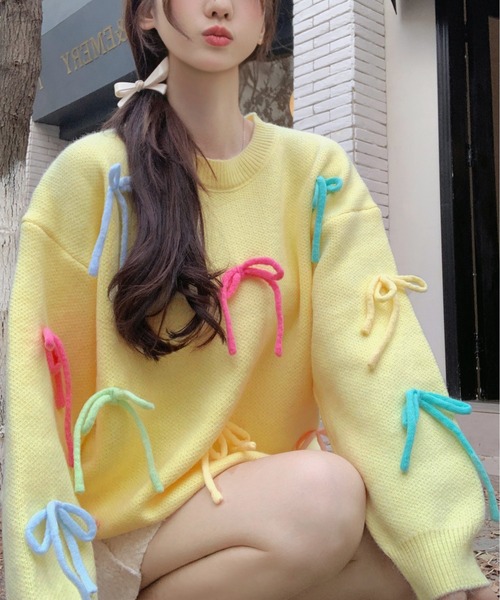 gossip!ロサンゼルス ニット セーター リボン BIGプルオーバー Y2K