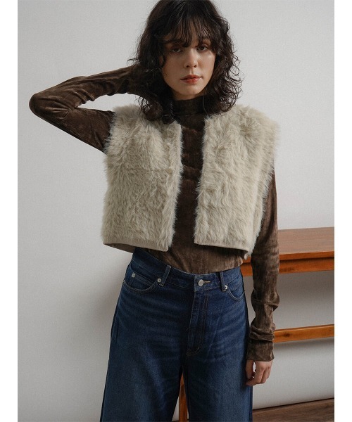 ベスト ジレ Short faux fur vest レディース