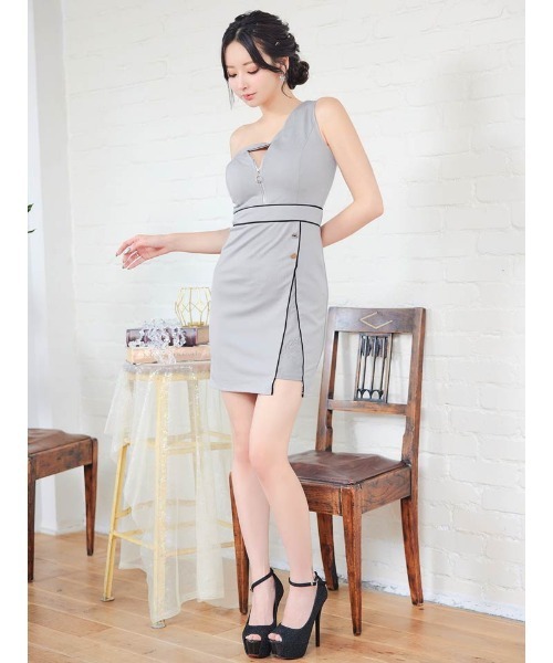 DAZZY（デイジー） ドレス フロントジップ ワンショルダー パイピング