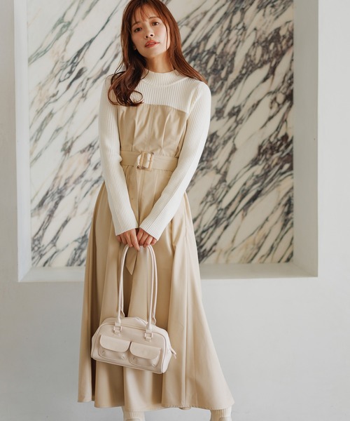 mysty woman（ミスティウーマン） ワンピース ニットドッキングフレア