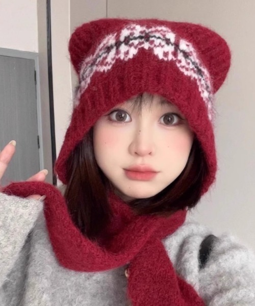 ニット帽 ニットキャップ ベアマフラーニット帽 レディース : ZOZOTOWN