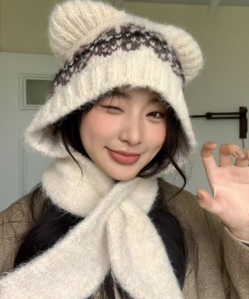 ニット帽 ニットキャップ ベアマフラーニット帽 レディース : ZOZOTOWN