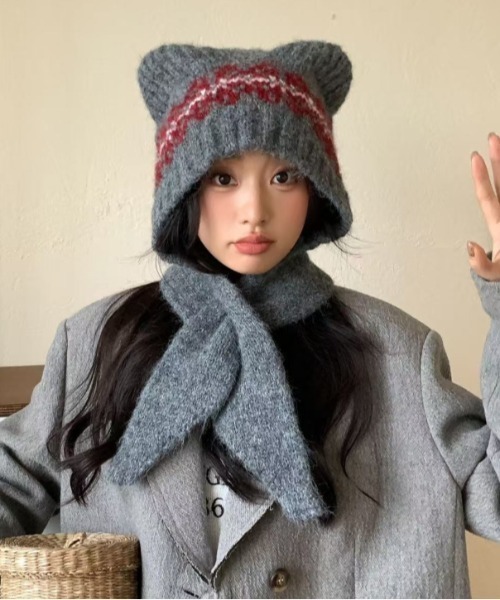 ニット帽 ニットキャップ ベアマフラーニット帽 レディース : ZOZOTOWN
