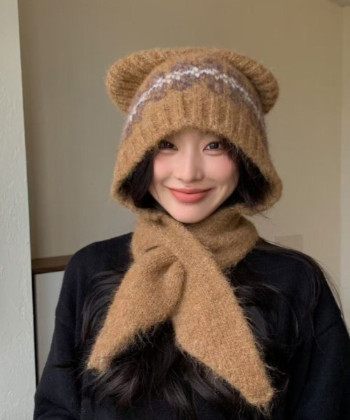 ニット帽 ニットキャップ ベアマフラーニット帽 レディース : ZOZOTOWN