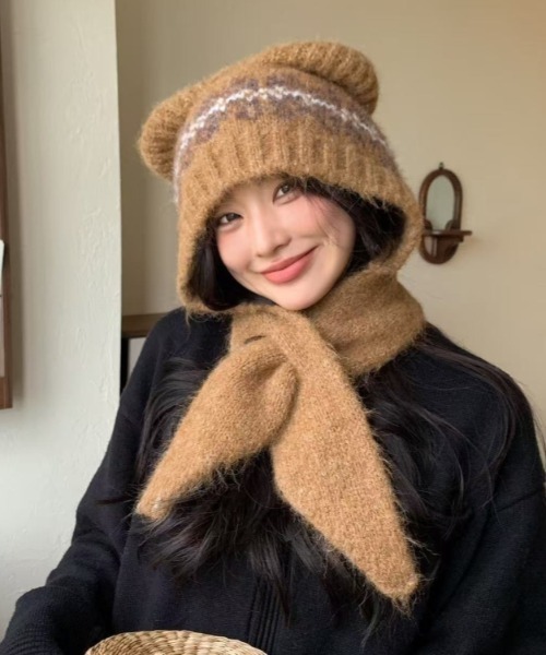 ニット帽 ニットキャップ ベアマフラーニット帽 レディース : ZOZOTOWN