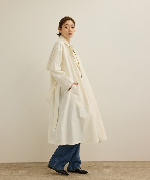 CLANE ロングトレンチコート スプリングコート アイボリー コットン CLANE - スクエアスリーブトレンチコート - 2WAY SQUARE SLEEVE