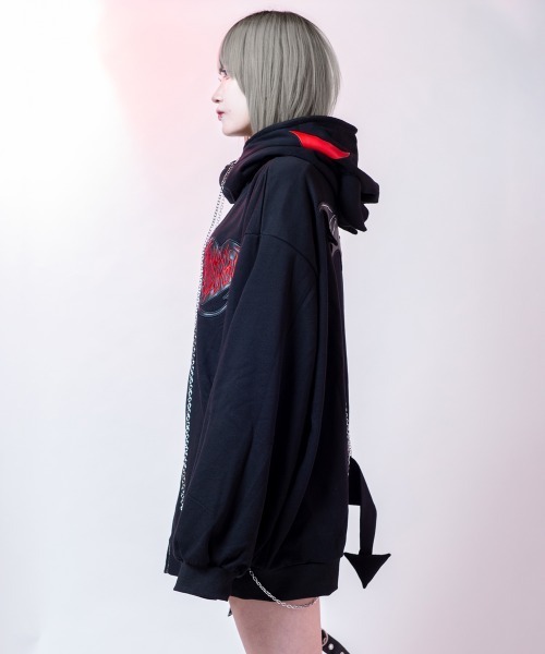 KEEP MY DEMON プリント パーカー 黒fti sup punk 風 ぶくろてさん