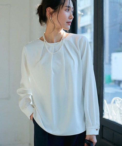 ブラウス シャツ タックドレープブラウス レディース TONAL ブラウス シャツ アシメタックドレープブラウス
