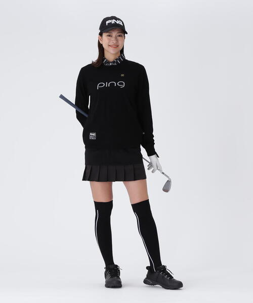 ニット セーター 「PING APPAREL」メッシュジャカードクルーネックニット 「GOLD」 (LADIES) レディース PING APPAREL】メッシュジャカードクルーネックニット ＜GOLD
