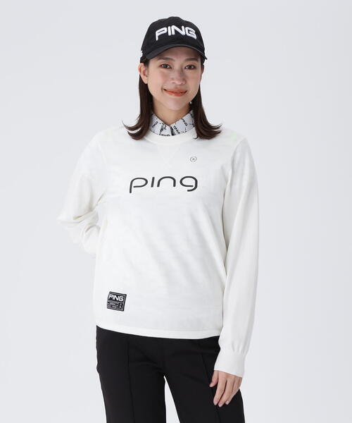 ニット セーター 「PING APPAREL」メッシュジャカードクルーネックニット 「GOLD」 (LADIES) レディース PING ニット セーター 「PING APPAREL」メッシュジャカード