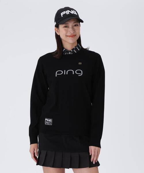 ニット セーター 「PING APPAREL」メッシュジャカードクルーネックニット 「GOLD」 (LADIES) レディース