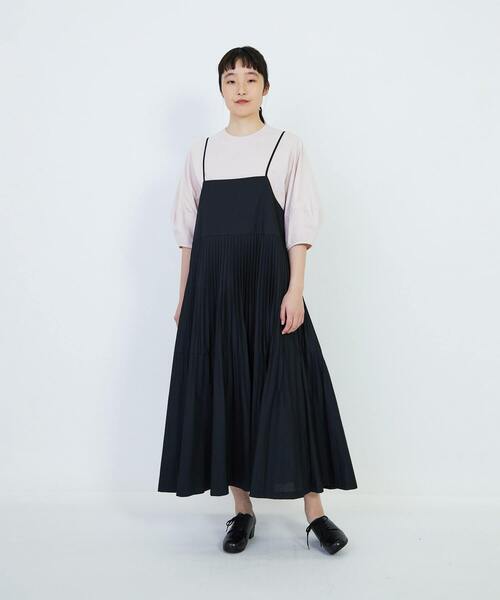 LOISIR エステルコットンティアードプリーツワンピース　ネイビー LOISIR ワンピース エステルコットンポプリンティアードプリーツ